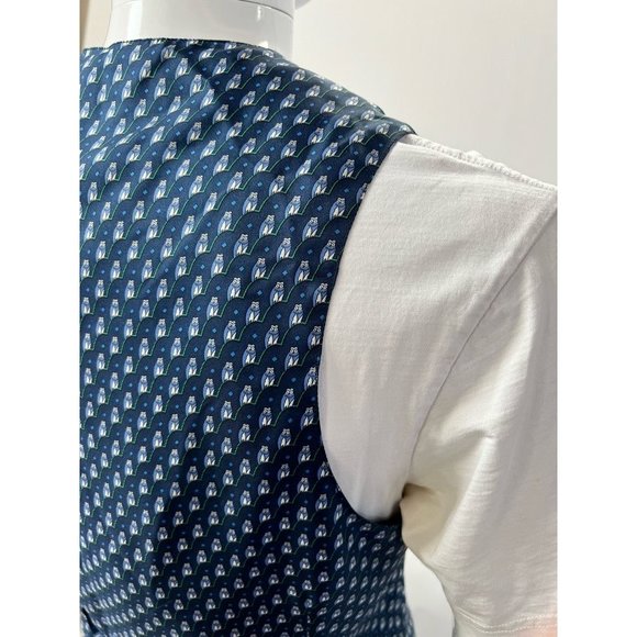 Hermes Mens Suit Vest Blue White 100% Silk Owls Novelty France US 38 Eur 48 - Picture 4 of 12